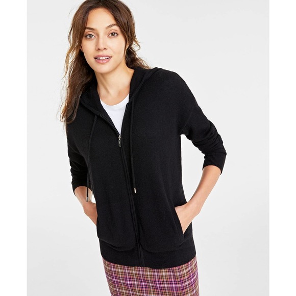 Charter Club Jackets & Blazers - SOLD //Charter Club Women's 100% Cashmere Zip Hoodie Black NWT $189 Size X-Small
